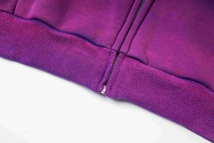 Dyed Purple Gradient Letter Print Zipper Hoodie & Pants Set 29035415