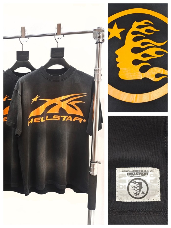 [Big & Tall for weights up to 260 lbs]1:1 quality version Front and back full orange washed black tee with NFC tag