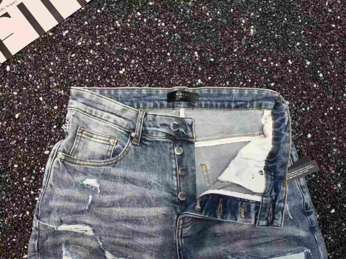 1:1 quality version Hollywood Black White Logo Embroidery Ripped Jeans 29080642