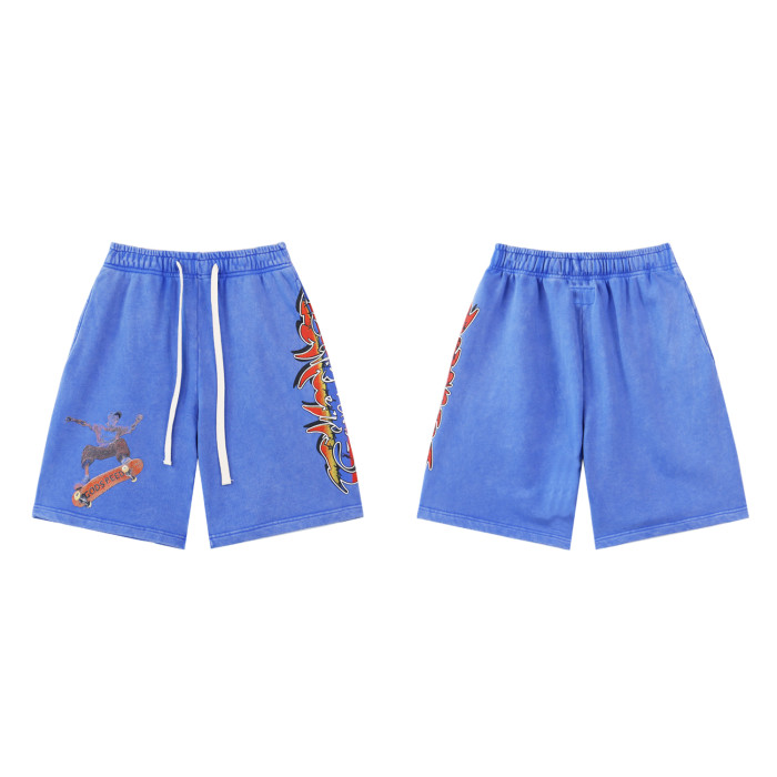 28296396 Skateboarding Skull Print Washed Version Shorts 2 colors