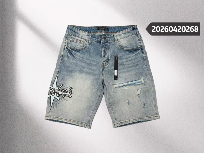 1:1 quality version Star Plaid Letter Ripped Embroidered Denim Shorts 29045800