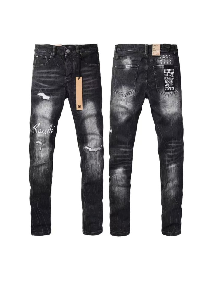 1:1 quality version Retro Cat Whisker Logo Faded Ripped Jeans 29080458