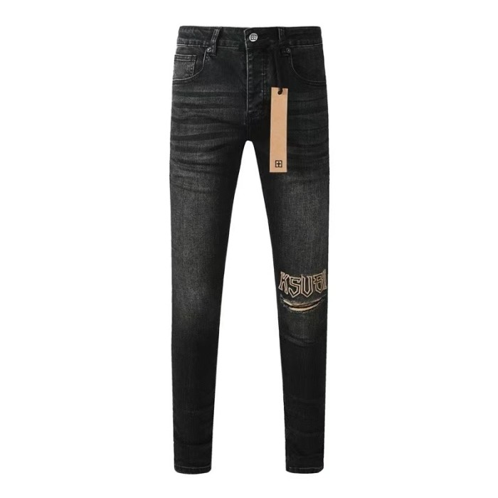 1:1 quality version Hollowed-out embroidered logo ripped jeans 28694083
