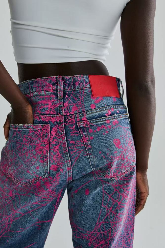 [Big & Tall for weights up to 220 lbs]1:1 quality version Full-Print Pink Spiderweb Denim Jeans 28572240