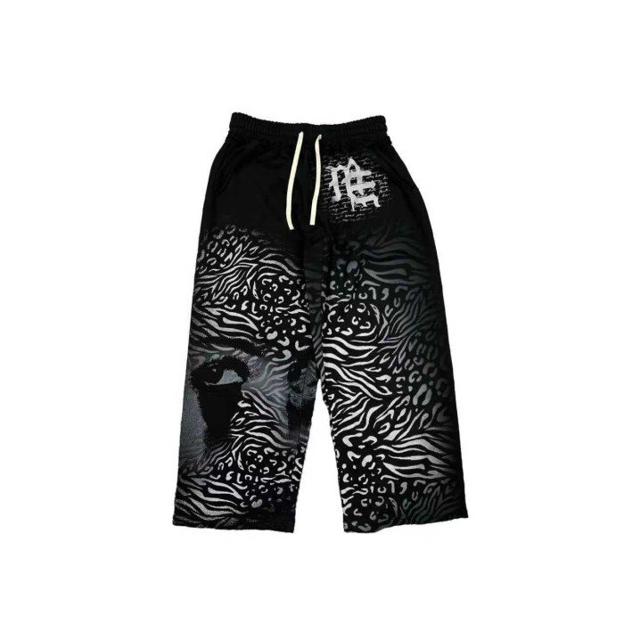 Zebra Stripe Patchwork Sweatpants Gothic Letter Print Wide Leg Pants 2 colors 28978903