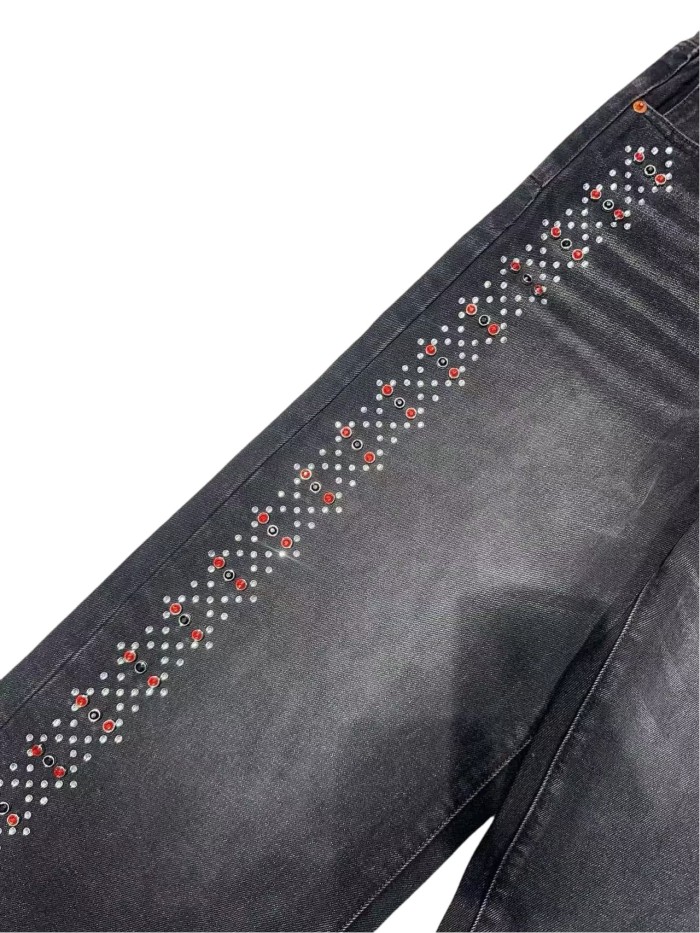 1:1 quality version Both sides Gemstone-Studded Straight-Leg Jeans 2 colors 28758457