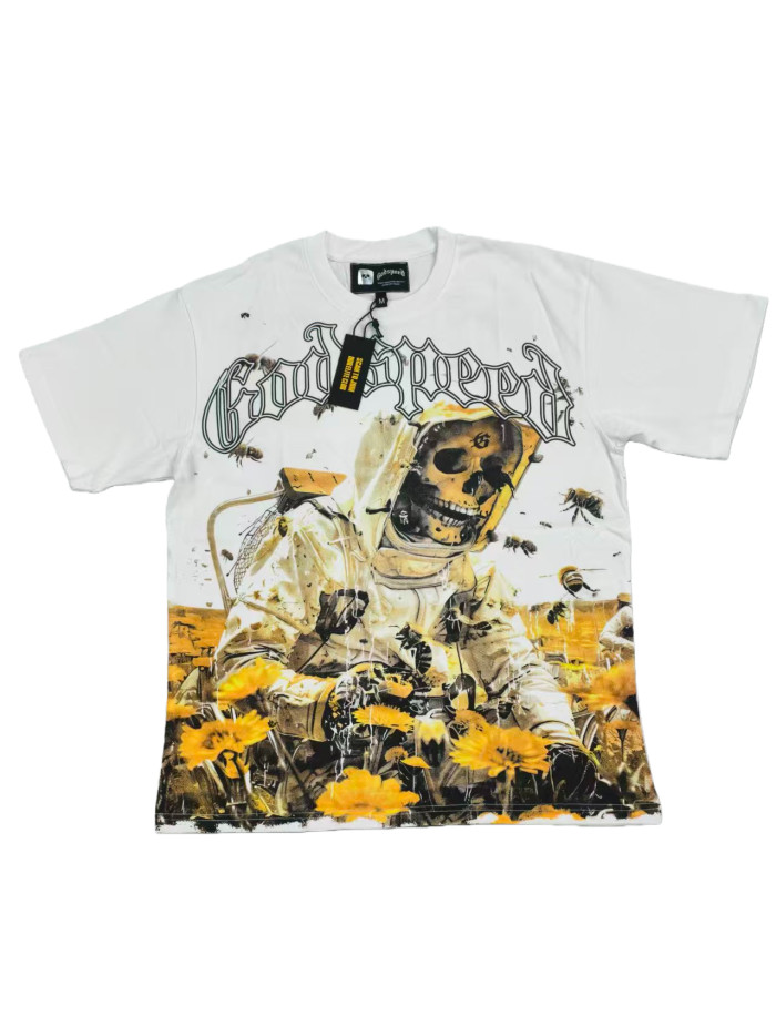 27931304 Bee Flower Bush Skull Print Tee 2 colors