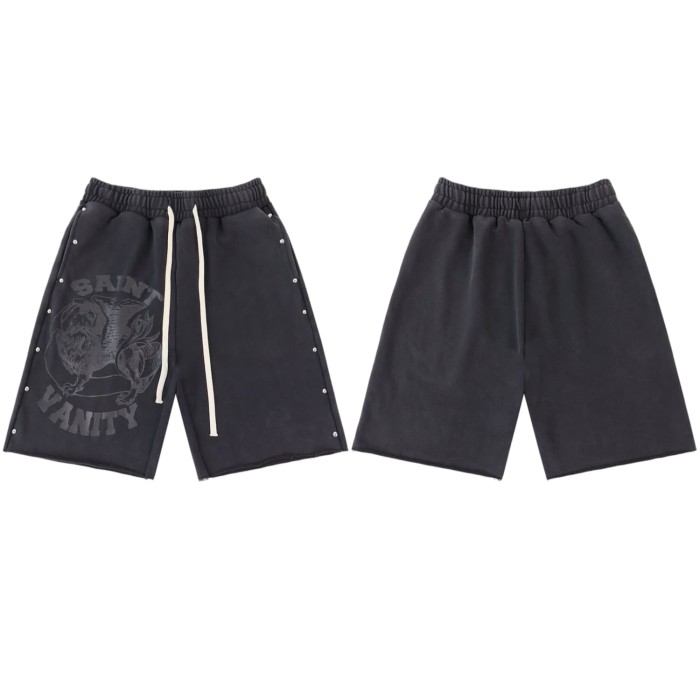 Rivet Decorated Lion Print Washed Hoodie & Shorts Set 4 colors 29077776