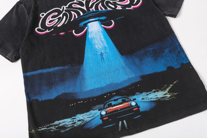 Vintage cyber alien civilization neon G logo vintage washed print T-shirt 29052459