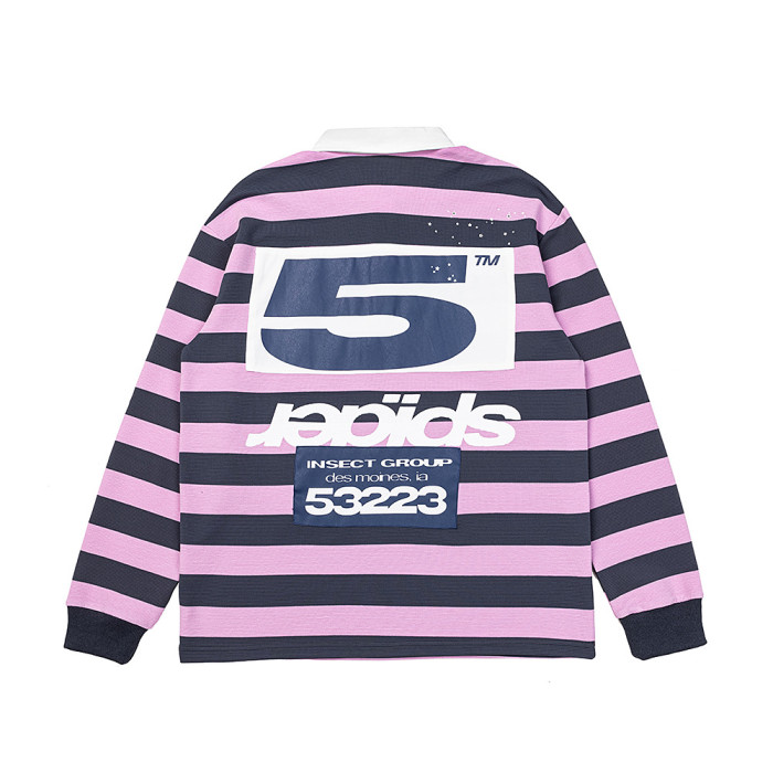 Vintage Polo Neck Striped Letter Print Long Sleeve T-shirt 28632500