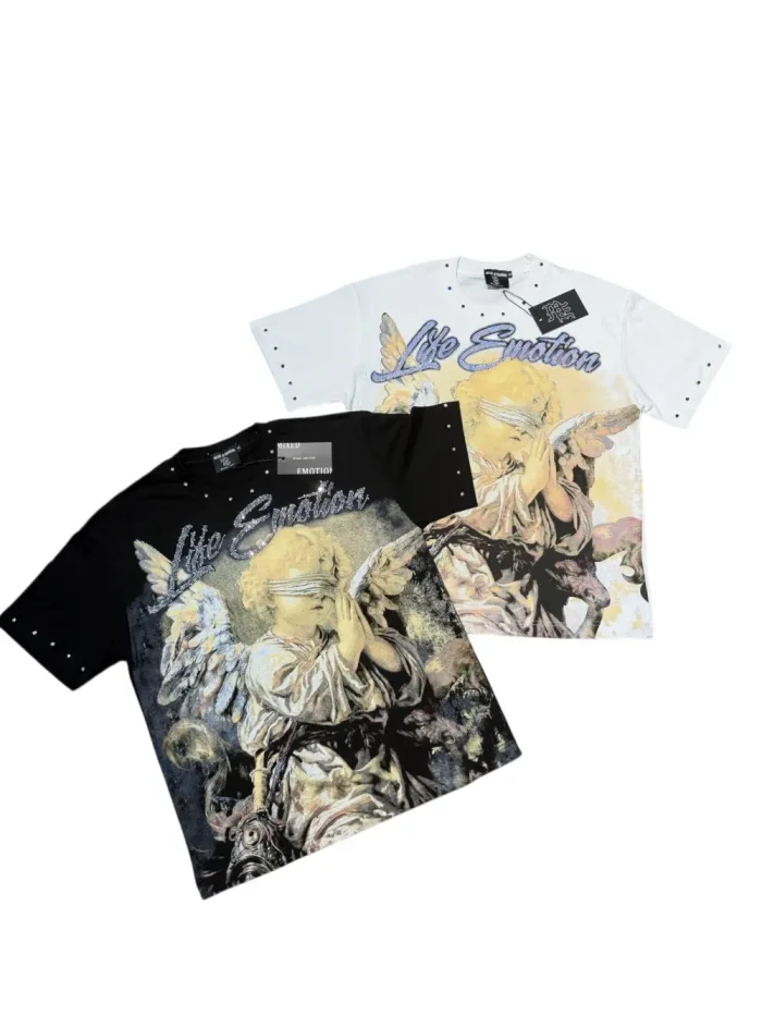 Light luxury vintage-style, angel-print, daily commuting short-sleeved shirt 2 colors 29064655