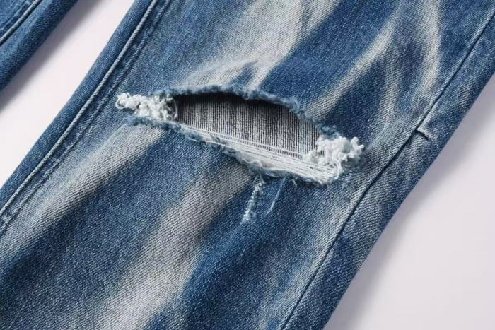1:1 quality version Blue Flame Water Wave Ripped Jeans 29080460