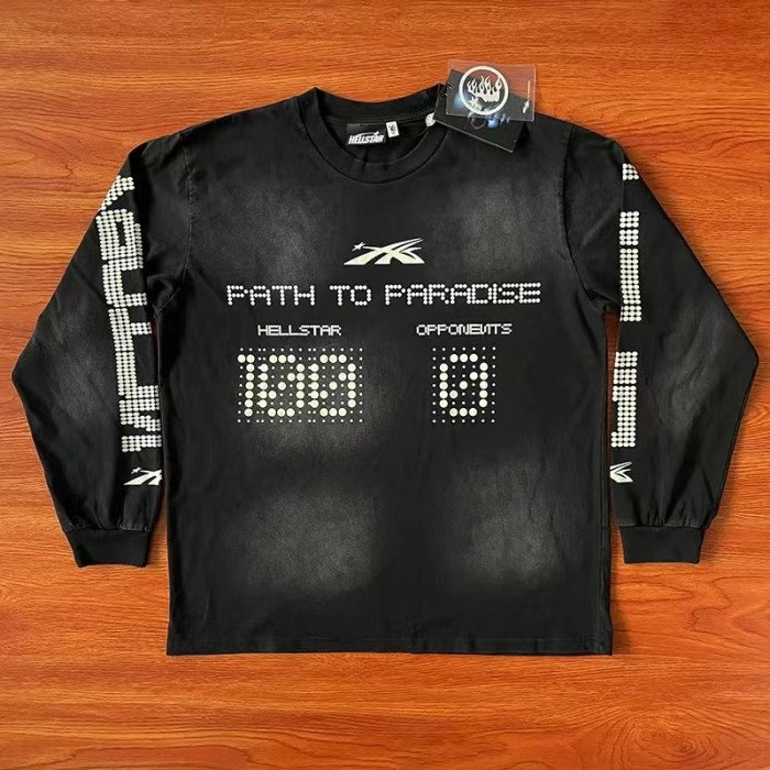 1:1 quality version led score display letter print long sleeve t-shirt 2 colors