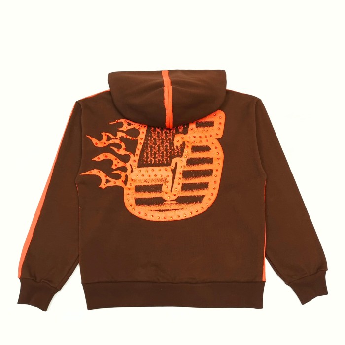 [Big & Tall for weights up to 220 lbs]1:1 quality version Orange Brush Rhinestone Brown Hoodie & Pants Set 28893164