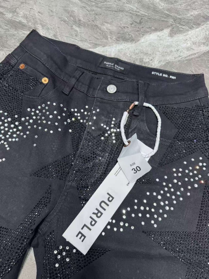 1:1 quality version Snowflake Star Full Diamond Denim Shorts 2 colors 29080455
