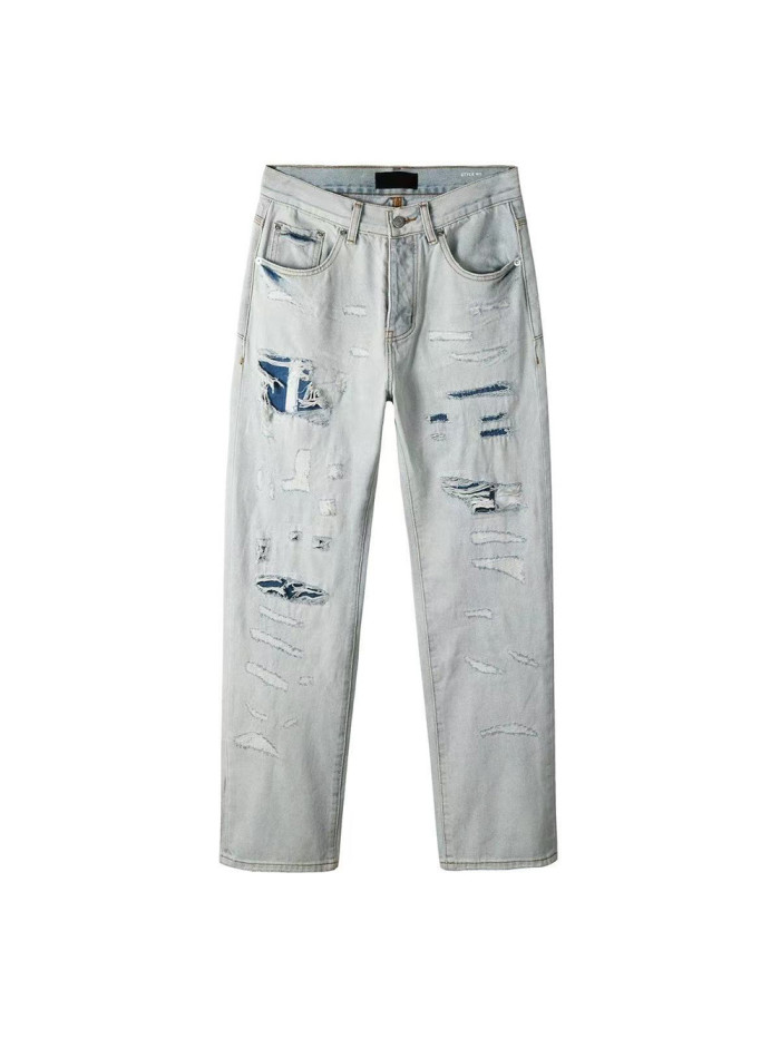 1:1 quality version Blue ripped straight-leg Jeans 28468709
