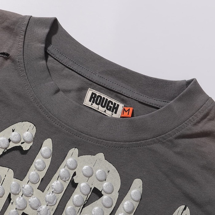 Rock Gesture Guitar Neck Silver Hot Stamping Print Washed Version Long Sleeve T-Shirt 28758377
