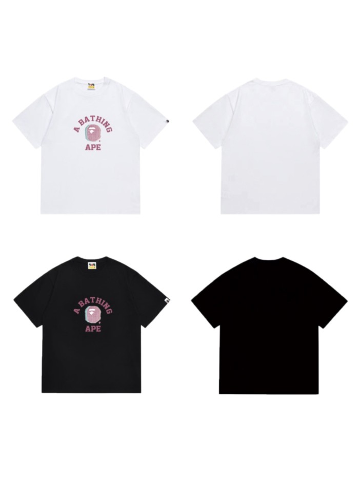 Ape Head Pink Blue Texture Print  A BATHING APE  College Logo T-Shirt 2 colors 29053964