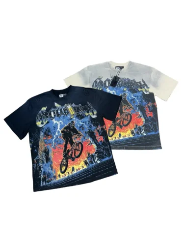 Reaper BMX  hot-fix rhinestone gradient vintage short-sleeved T-shirt 2 colors 29047399