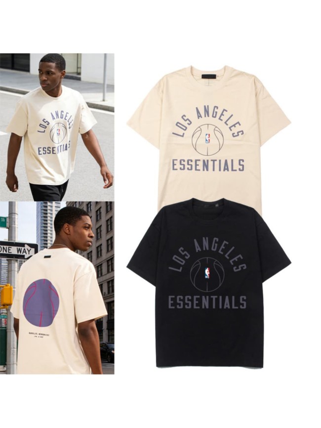 Los Angeles Arc Letter Basketball Outline Black Loose Short-Sleeve T-Shirt 2 colors 29053639