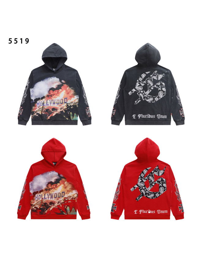28389217 Hollywood Hills Fire Print Washed Version Hoodie 2 colors