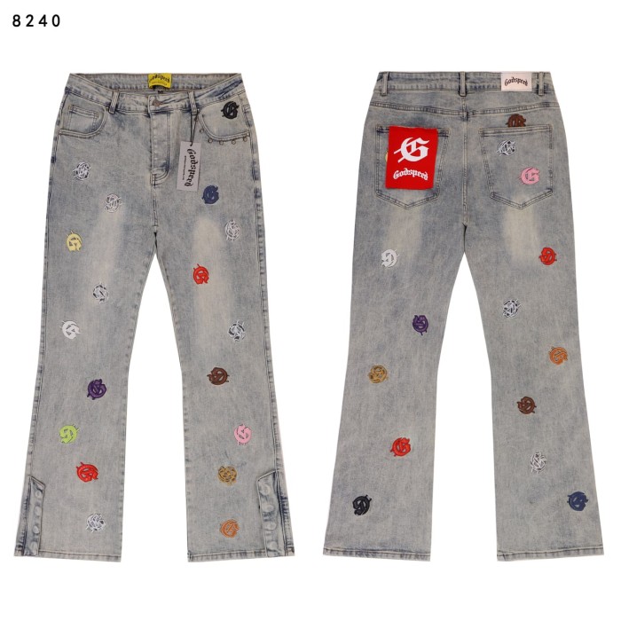 Colorful Logo Letter Embroidered Jeans 3 colors 28680577