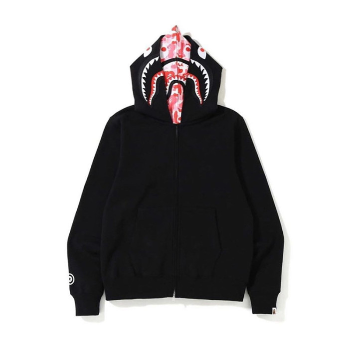Two-Tone Camouflage Double-Hooded Fleece-Lined Shark Hoodie 3 colors 28602582