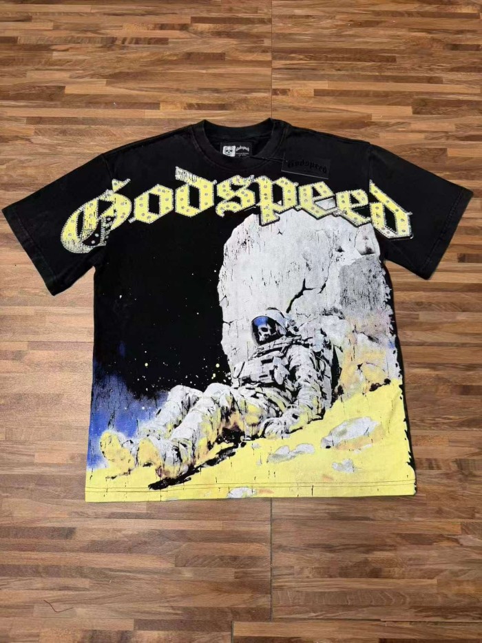 Fallen Skull Astronaut Rhinestone Print Washed Tee 2 colors 29106666