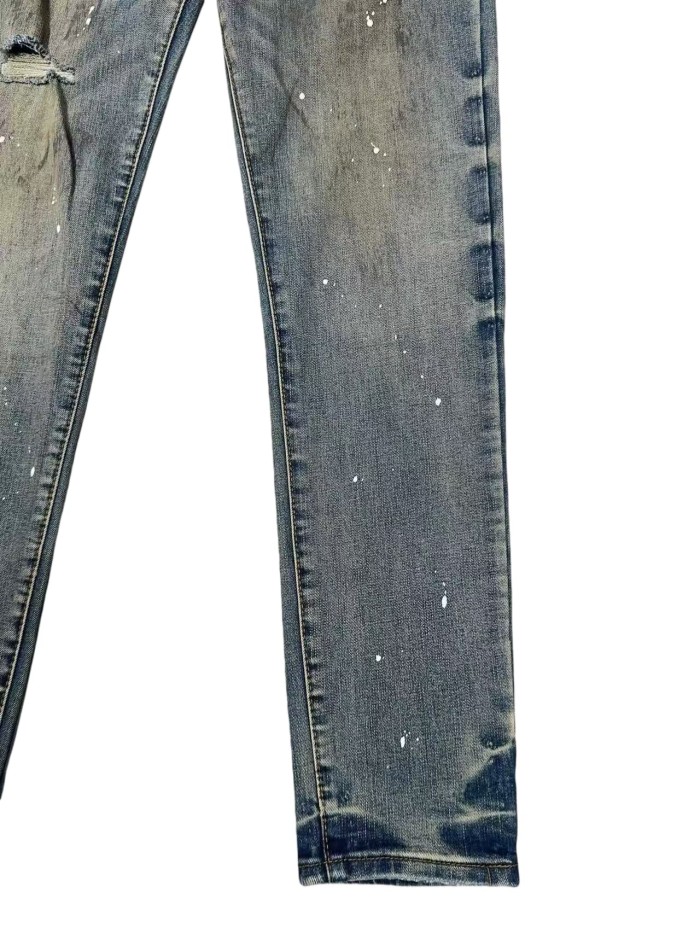 1:1 quality version Vintage Yellowed White Speckles Ripped Jeans 28761303