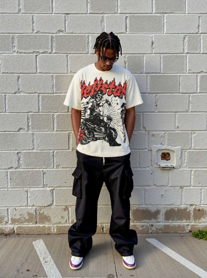 Hell Skull Motorcycle Print Washed Tee 29090169