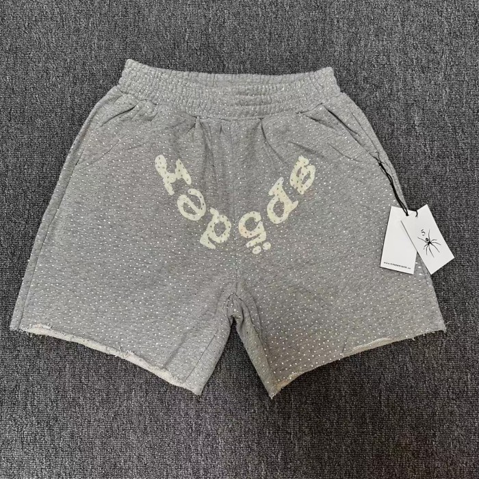 All-Over American Letter Print Full Rhinestone Raw Edge Shorts 4 colors 29097831