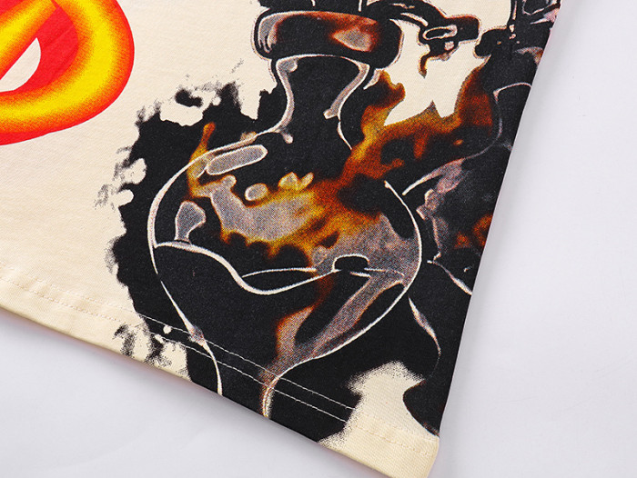 Mechanical skeleton gear flame beige short-sleeved T-shirt 29046903