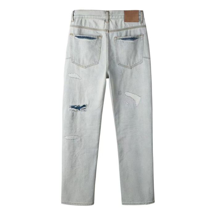 1:1 quality version Blue ripped straight-leg Jeans 28468709