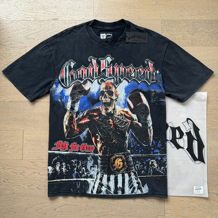 Boxing skeleton G black short-sleeved T-shirt with vintage effect 29046920
