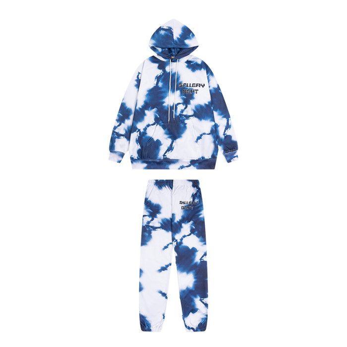 Mottled Letter Print Tie-Dye Hoodie & Pants Set