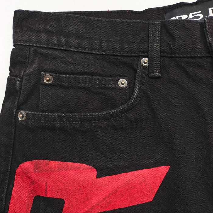 [Big & Tall for weights up to 220 lbs]1:1 quality version Red Letter Print Washed Distressed Jeans 28694085
