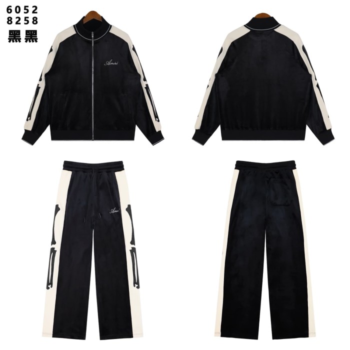 Skeleton Print Color Block Velvet Jacket & Pants Set 2 colors 28997734