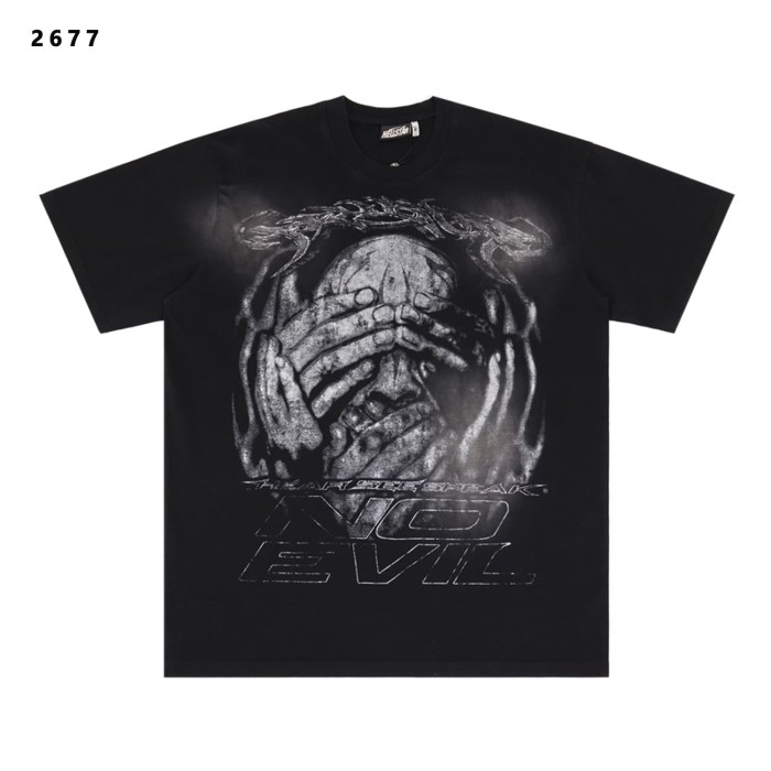 No Evil kull With Covered Eyes Print Washed T-Shirt Tee 28979130