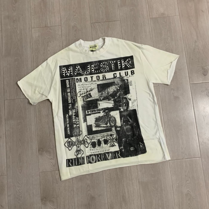 Motorcycle Club Newspaper Rhinestone Print Washed Tee 29064536
