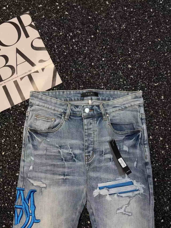 1:1 quality version Blue 3D Paw Embroidery Ripped Jeans 29080647