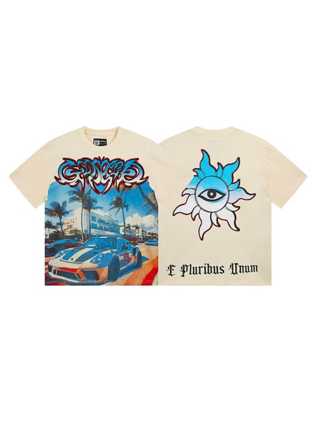 Miami Sports Car All-Seeing Eye Beige Short-Sleeve T-Shirt 29044729