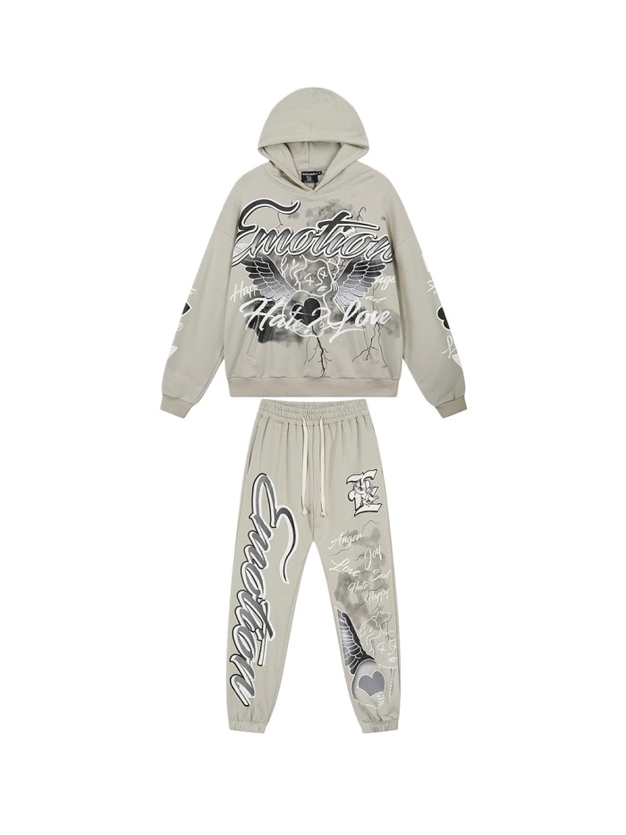 Street Graffiti Print Hoodie & Pants Set 3 colors 28594833