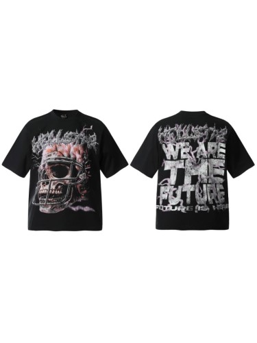 Football Helmet & Skull Print Washed Tee 29090175