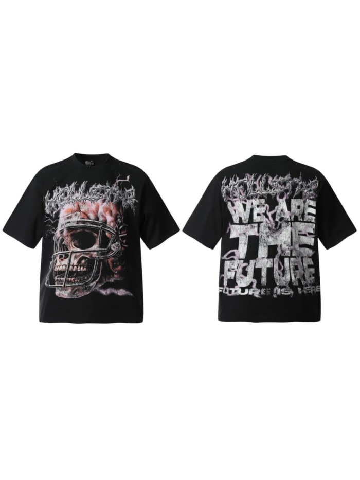 Football Helmet & Skull Print Washed Tee 29090175
