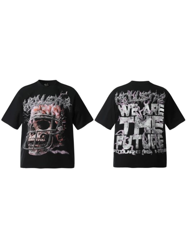 Football Helmet & Skull Print Washed Tee 29090175