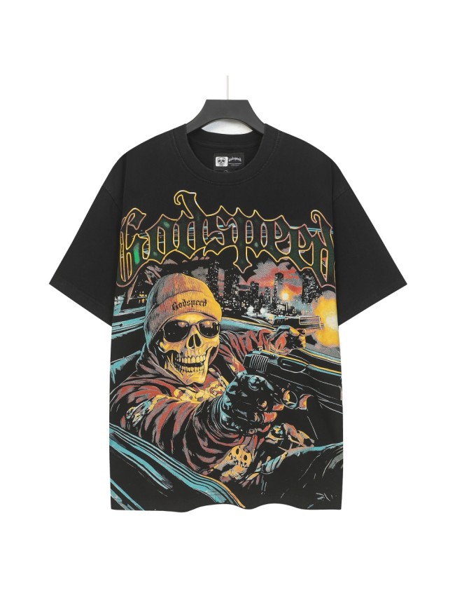 Luxury Car Skeleton Gun Print Washed Version Tee 2 colors 28696500
