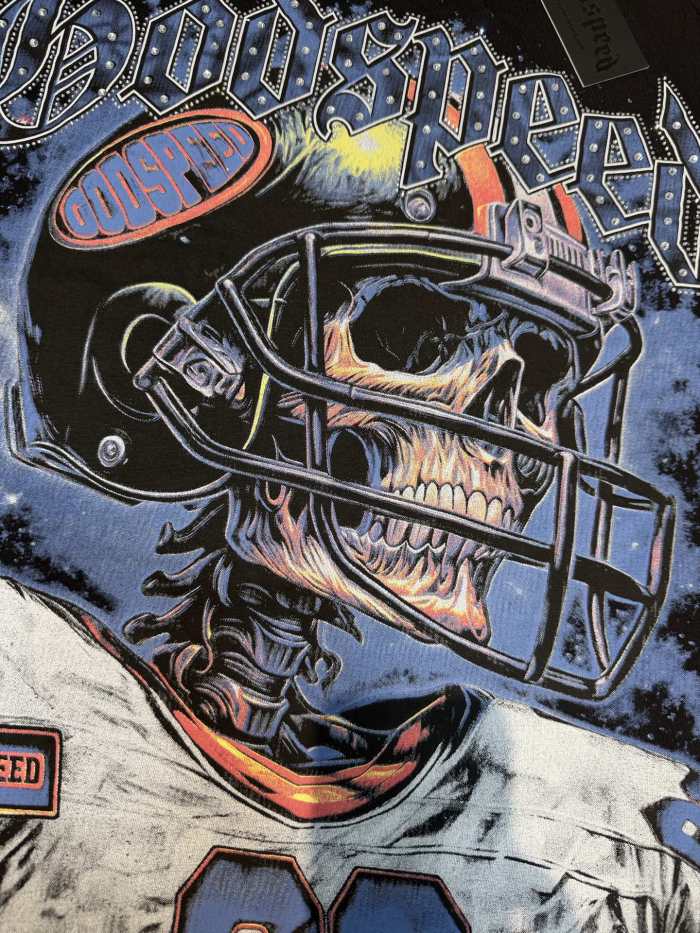 American football skull rhinestone double-sided printed vintage T-shirt 29038206