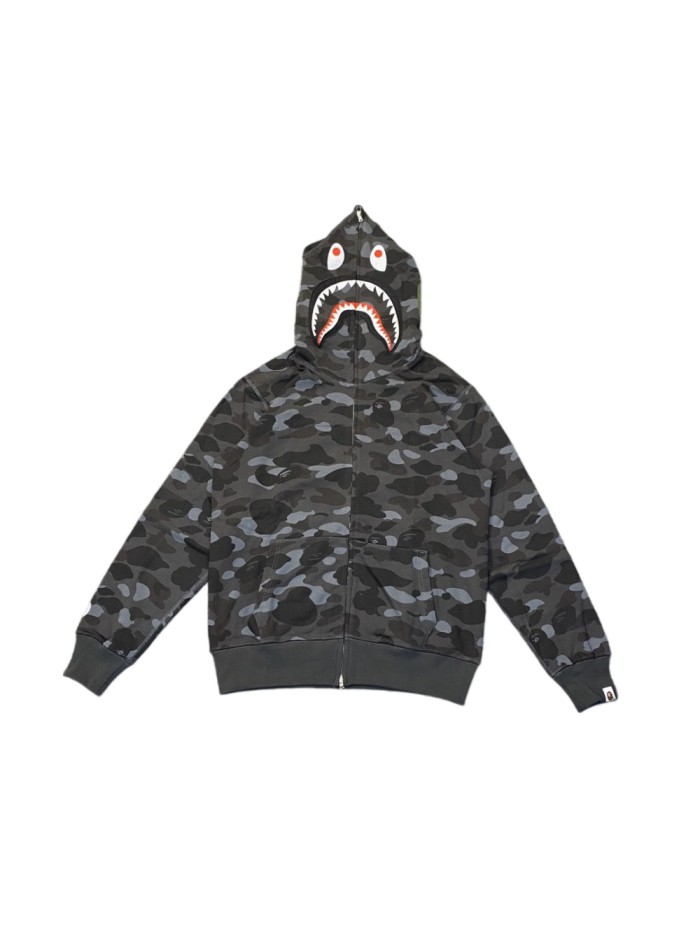 1:1 quality version Dark Grey Camo Shark Hood Zip-Up Hoodie 28881952