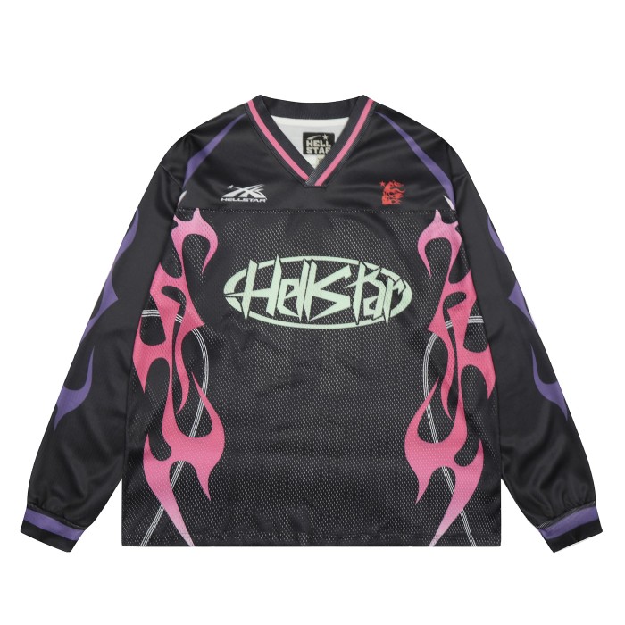 Pink and Purple Flame Digital Printed Mesh Long Sleeve T-Shirt 28474848