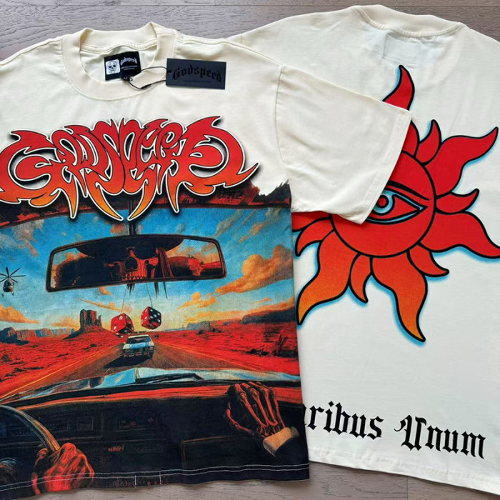 Desert Highway Skeleton Sun Eyes Beige Short-sleeved T-shirt 29046911